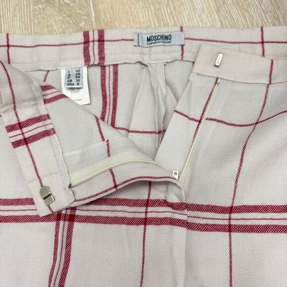 Vintage Moschino Iconic Dish Cloth Red Plaid Pants Size USA 8 - Picture 11 of 14